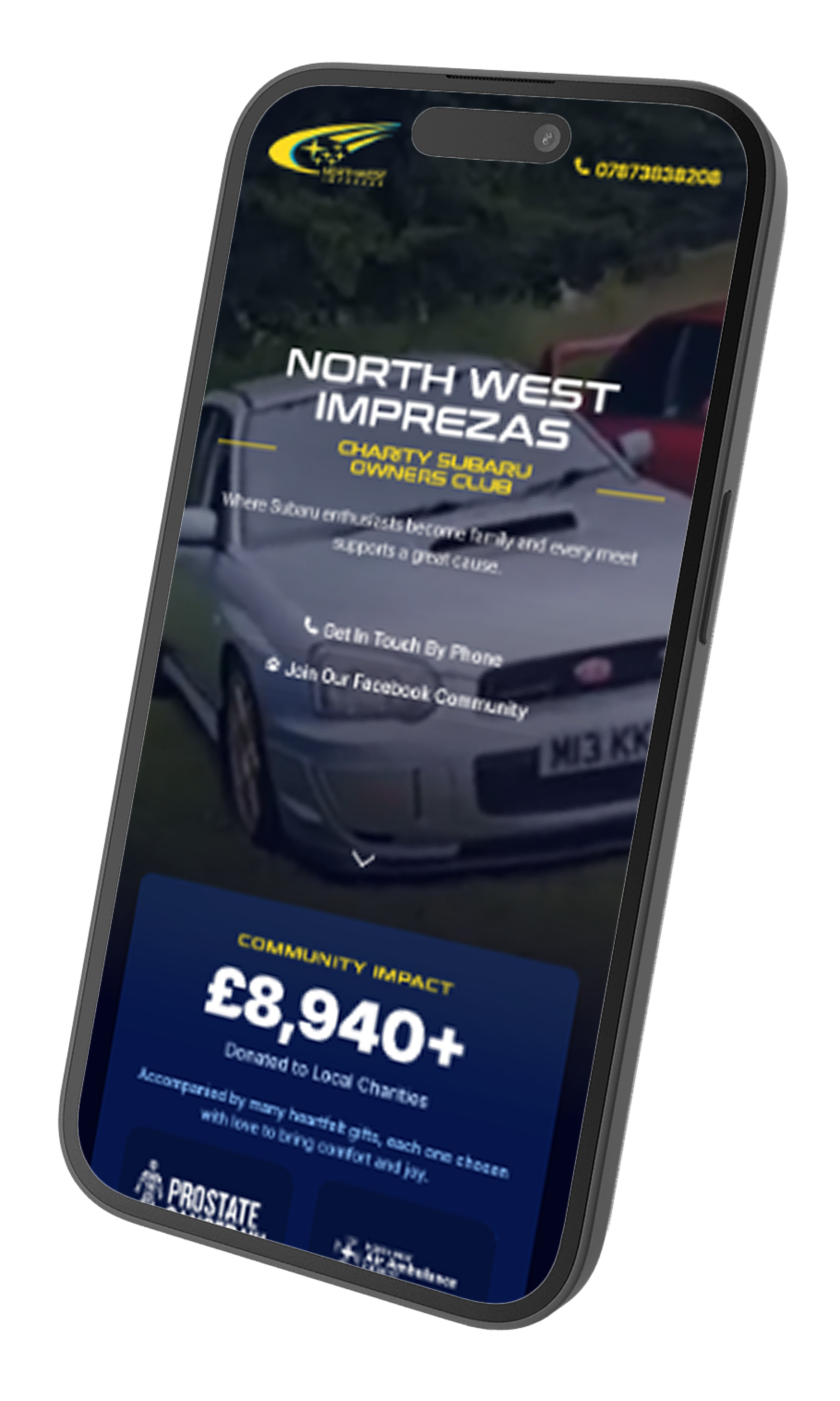North West Imprezas website in phone frame
